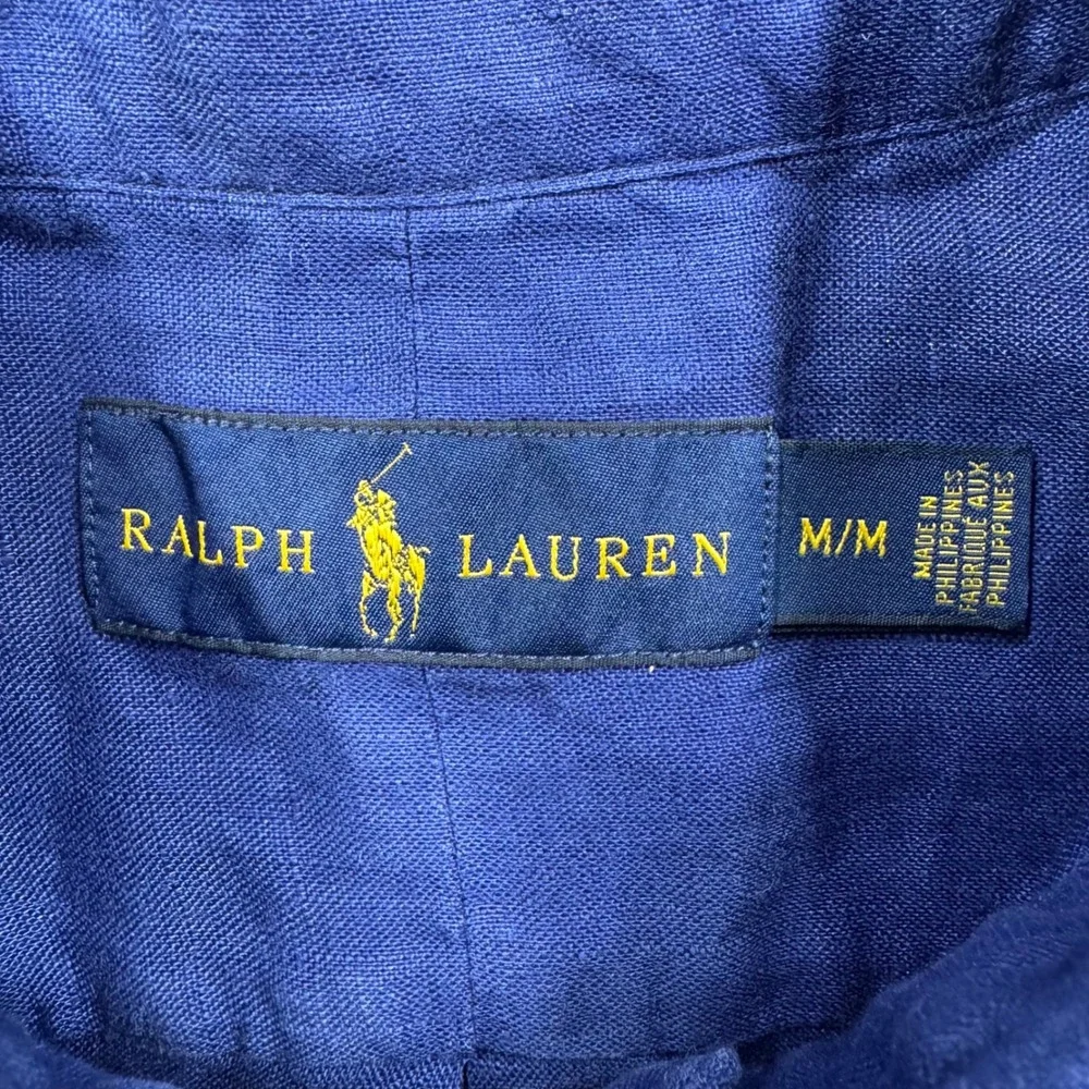 Polo Ralph Lauren Mens 100% Linen Royal Blue Short Sleeve Button Down Medium
